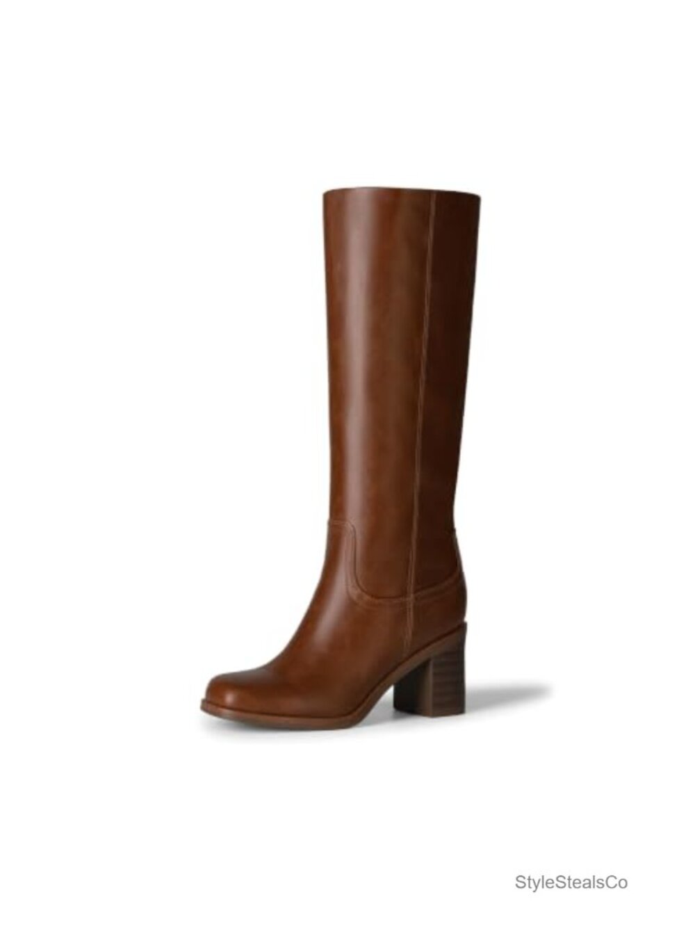 Women's Square Toe Chunky Knee High Boots Faux Leather Pull-On